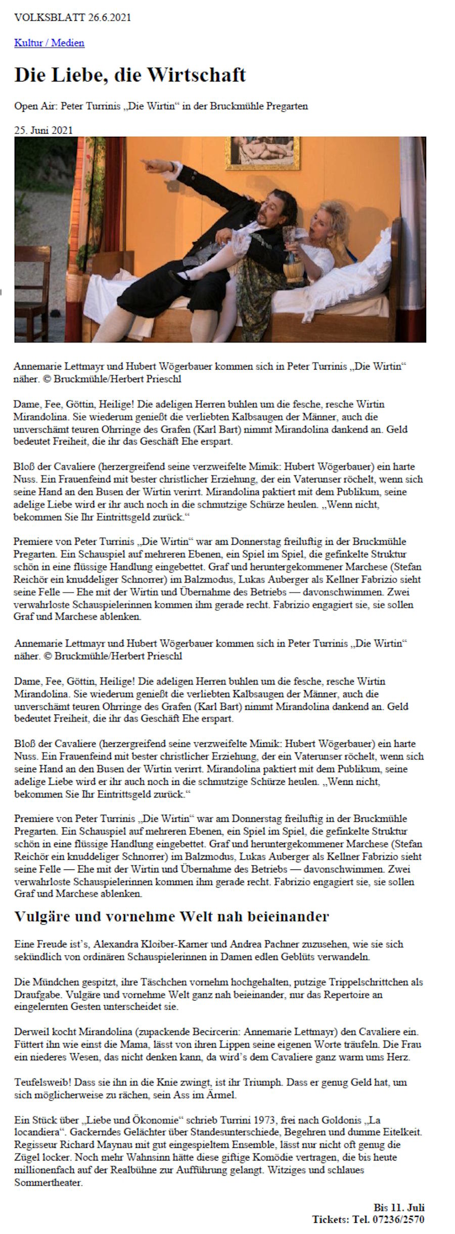 Kritik Wirtin - Volksblatt